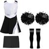 YEAHDOR Vestito Cheer-Leader con Pantalocini Pon Pon per Bambina Uniforme da Cheerleading Costume per Halloween Carnevale Masquerade 5 Pezzi C Bianco 11-12 anni