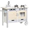 HOMCOM 2 in 1 Cucina per bambini multi-attrezzatura con 5 accessori in acciaio inox. MDF grigio chiaro effetto legno