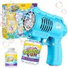 BUBOJOY Pistola a bolle per bambini, macchina automatica per bolle 10000+ bulles/min con soluzione, soffiatore di bolle silenziose con luci per esterni feste di nozze- blu