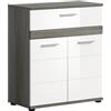 xonox.home Blake - Armadietto da bagno in parte anteriore, colore bianco lucido, struttura color argento fumo, dimensioni: ca. 35 x 79 x 31 cm
