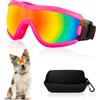 Mitubati Occhiali da sole per cani di piccola taglia con protezione UV, regolabili, per cagnolini, cuccioli, anti-appannamento, vento, polvere e neve (montatura rosa e lenti rosse)