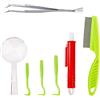 MengH-SHOP Pinza per Zecche Pettine Pidocchi Plastica Lente d'Ingrandimento Pinzetta Gancio per Rimozione Zecche in Acciaio Inox Set di Attrezzi Rimozione Zecche per Animali Cani Gatti 7 Pezzi