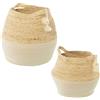 DRW - Set di 2 cestini Rotondi con Manici di Vimini in tonalità Naturale e Bianco, 30 x 38 cm e 24 x 31 cm