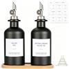 VINATO 2 Pezzi Porta Olio Set, 500ml Oliera Vetro Con Beccuccio,Sottobicchiere in Bambù*1, Imbuto*1, Etichette*18 Per Olio E Aceto, Bottiglia Olio Per Cucina, Caffè E Bar