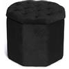 INTRECCI Pouf Ottagonale in Velluto con Contenitore | Sgabello Poggiapiedi Imbottito per Salotto e Camera da Letto | Poltroncina Elegante, Design Trapuntato Capitonné | 40x35 cm - Colore: Nero