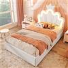 Moimhear Princess Crown Bed with LED Lights & Idraulic Storage, 90 x 200 cm | Headboard regolabile in PU Bed Frame, No Mattress, confezione da 2 pezzi (bianco)