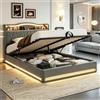 BIYFSDS Letto Idraulico 160x200 con Sommier LED e USB, Letto Matrimoniale Imbottito 160x200 cm con Testiera di Stoccaggio, Struttura Letto Imbottito per 2 Persone per Adulti e Adolescenti (Grigio-7, 160x200)