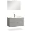 AQA DESIGN mobile bagno composizione 4 pezzi, mobile bagno con lavabo, base sospesa con frontali in MDF cannettato, set mobili bagno nr2 cassetti - Grigio - 101x46,5x190 cm