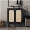 GuannCraft Armadio moderno in legno con porte in rattan - adatto per piccoli spazi, ingressi, armadi di stoccaggio traspiranti e guardaroba. (Nero)