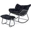 SOARS Poltrona a Dondolo con Poggiapiedi, Sedia a Dondolo da Interno ed Esterno, Poltrona Relax in Rattan con Cuscini Rimovibili per Soggiorno, Balcone e Giardino, Portata 150 kg (Nero)