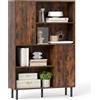 COSTWAY Credenza Mobile da Cucina, Libreria Verticale in Legno con 2 Ante, 4 Ripiani Aperti e 5 Gambe in Metallo, Mobile Dispensa Moderno per Soggiorno, Studio e Ufficio, 80 x 24 x 119,5 cm (Marrone)