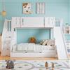 Wiuzo Lettino a castello, culla con finestra, con scivolo per bambini, cassetti con ruote, scale con corrimano, con 4 armadietti nelle scale, design versatile, ampio spazio di archiviazione, pino+MDF,