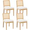 chairus Set di 4 Sedie da Pranzo in Tessuto Sedia da Cucina con Cuscino Imbottito Sedie Classiche con Schienale in Rattan Sedia in Legno per Sala da Pranzo/Soggiorno/Giardino, Bianco