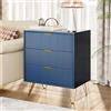 DADEA Set 2 Comodino Blu con 3 Cassetto, Bedside Table Blu con Base Dorata, Strisce Verticali, 60 x 40 x 70cm, Comodini per Adulti Comodino Camera da Letto Moderna Cassettiera per Camera, Soggiorno