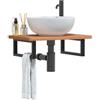 PUGYNBK Mensola sospesa bagno in acciaio e legno massello di faggio mensola lavabo montaggio a parete con supporti rettangolari per asciugamani soluzione salvaspazio per creme