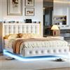 BIYFSDS Letto matrimoniale imbottito 160 x 200 cm con LED e USB, telaio letto 160 x 200 con rete, letto effetto galleggiante 160 x 200 testiera imbottita letto funzionale per adulti e adolescenti (Bianco, 160