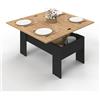 IDMarket - Tavolino rettangolare alzabile TARA in legno nero e finto faggio