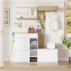 Moimhear Set di 4 appendiabiti da corridoio, 130 x 30 x 174 cm, colore legno+bianco, scarpiera, panchina, specchio da parete e guardaroba, mobili da corridoio completo per ingresso