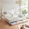 [en.casa] Letto per Cameretta a Forma di Casetta con Letto Estraibile Struttura in Legno di Pino a 2 Piazze con Barriera Anticaduta e 2 Cassetti 90x200 cm - Bianco