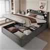 Wyibwy Struttura letto matrimoniale 180x200cm con porta USB e presa Type-C,letto in legno con idraulico contenitore,letto 140x200 con testiera imbottita con vano contenitore,senza materasso,grigio