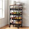 Kartols Carrello a 5 piani con cassetti, carrello da cucina in metallo con cassetti, carrello portaoggetti in metallo con piastra in legno, cesti e ruote ventilati, organizer per snack per frutta, verdura