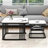 REXO Set di 2 tavolini moderni in MDF effetto marmo, tubo in acciaio bianco lucido nero, 2 tavoli con dimensioni 65 x 65 x 45 cm e 45 x 45 x 39,5 cm.