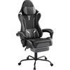 YRHome YHome Sedia da gaming da ufficio, regolabile in altezza, con cuscino, cuscino lombare, poggiapiedi e braccioli, ergonomica, superficie in tessuto vellutato (nero+grigio + bianco)