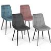 IDMarket - Lote de 4 sillas mixtas de terciopelo pastel MILA en azul, gris claro, gris oscuro y rosa