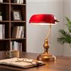 B·LED BARCELONA LED BARCELONA LED Lampada da Tavolo Banker Vintage E27 Paralume in Vetro Rosso Base Cromata Orientabile Luce da Scrivania Classica Stile Industriale Retrò Nordico Ufficio