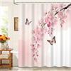 Kzzfqxb Tende da doccia floreali 180x200cm con ganci in plastica, Fiori rosa rami di pesco con farfalle volanti, Impermeabile tessuto in poliestere per vasca, Decorazione bellissima per ragazze bagno