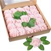 HXMJIED 25 rose artificiali in schiuma, rosa champagne, realistiche al tatto, rose artificiali in schiuma con stelo, fiori finti per bouquet di nozze, fai da te, San Valentino, decorazioni per la casa