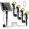 MEIKEE Faretti Solari a LED da Esterno 4 in 1 Luci Solari da Giardino Impermeabile IP66, 3 Modalità, 3 Luminosità, Colore Regolabili 2500-6500K, Faretto Solare da Esterno Telecomandata con Cavo 14M