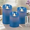 PinnWaa Candele LED in Vera Cera, Set da 3 Senza Fiamma a Colonna, Blu | Telecomando a 10 Tasti, Timer 2/4/6/8 Ore, Funzionamento a Batteria, Luce Tremolante, Decorazione Interni, H 10/12.5/15 cm