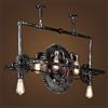 HWSY Steamwater Pipe Lampadari in ferro battuto Lampade creative vintage industriali in legno con ingranaggi Bar a tema Ristorante Droplight 6 luci Lampade a sospensione in metallo retrò americano E27