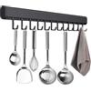 Naapesi Porta Utensili da Cucina, 50cm Barra Portautensili Cucina con 10 Gancio, Porta Mestoli da Cucina per Gadget da Cucina/Pentola/Mestolo, Alluminio, Nero, Autoadesivo, Senza Forare, Salvaspazio