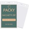 PACKY - Sacchetti Plastica Richiudibili 14x22 Cm - 100 Pezzi - Bustine Trasparenti Richiudibili