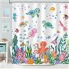 hometrixx Bambini Tenda Doccia 180x200 cm Cartone Animato Oceano Creatura Tartaruga Marina Corallo Polpo Poliestere Impermeabile Tenda Vasca da Bagno con 12 Ganci Lavabile in Lavatrice per Casa Hotel