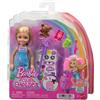 Barbie - Chelsea Avventure Senza Limiti, set con bambola Chelsea bionda e accessori a tema viaggio, include una valigia-scooter e un tenero orsacchiotto, JMJ46