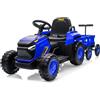 Garvee Trattore Elettrico con Rimorchio Rimovibile 12 V, Auto Elettrica per Bambini 3-6 Anni con Telecomando Musica MP3 Display Luci e Cintura di Sicurezza, Blu