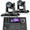 Tenveo Kit Telecamera PTZ e Controller - 2 Telecamere NDI PTZ con Auto-Tracking AI 20X, SDI/HDMI/USB3.0/LAN(PoE) e 1 Controller Joystick PTZ con Screen da 5 Pollici per Live Streaming, Chiese