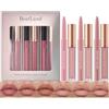HQDA Set di 6 rossetti opachi Velvety Nude Lipstick Stay On 24 ore Waterproof Non-Stick Cup Not Fade Liquid Lipstick Make up Set Nude Lip Liner Lip Gloss Make Up Gift Set (# E, 1)