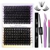 WENDY LASHES Kit Ciglia Extension fai da te Naturali 80D/100D Ciuffetti Ciglia Finte D Curl 0,07mm Mix16-20mm Cluster Lashes Ciuffetti Extension Ciglia Kit con Lash Bond e Seal(kit-80D/100D-d-1620)