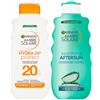 Garnier Ambre Solaire Hydra 24H Protect Protezione Solare Media SPF 20 Raggi UVB e UVA Idratante 175ml + Garnier Ambre Solaire Soothing Aftersun Latte Doposole Idratante Viso Corpo 175ml - Set da 2