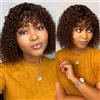 CLASSINE Hlight Bob Wig Parrucca Capelli Umani Brown Kinky Curly Bob Wigs with fringe Marrone Riccia Parrucca Bob Corto Con Frangia Brasiliani Parrucca Donna 14Inch