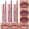HQDA Set di 6 rossetti opachi Velvety Nude Lipstick Stay On 24 ore Waterproof Non-Stick Cup Not Fade Liquid Lipstick Make up Set Nude Lip Liner Lip Gloss Make Up Gift Set (# C, 1)