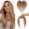 S-noilite Topper Capelli Umani per Donne, 9g Capelli Veri Frangetta Laterale, Frangia a S Fermaglio per Capello, 360° Capello Umani Toppers con 5x12.5CM Base per Diradati, Castano Chiaro #6