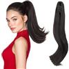Silk-co Extension Coda Capelli Lisci Finti Cavallo Finta con Pinza Ponytail Punte Ondulate 40cm 100g Nero Naturale