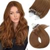 Silk-co Extension Capelli Veri Microring 100 Ciocche, Loop Extension Anellini 50g, 0 Marrone Chiaro