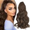 Dcbaboo Coda di Cavallo Extension Capelli Ricci Coda Capelli Extension con Pinza 45cm Posticci per Capelli Mossi Coda Finta per Capelli Sintetici Lunghi Naturali Ponytail, Marrone Scuro & Auburn