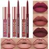HQDA Set di 6 rossetti opachi Velvety Nude Lipstick Stay On 24 ore Waterproof Non-Stick Cup Not Fade Liquid Lipstick Make up Set Nude Lip Liner Lip Gloss Make Up Gift Set (# D, 1)
